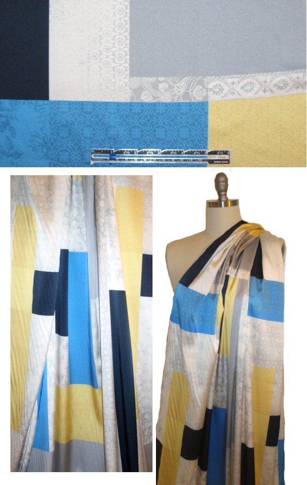 Tahari 'vintage' stretch silk charmeuse - yellow/blue