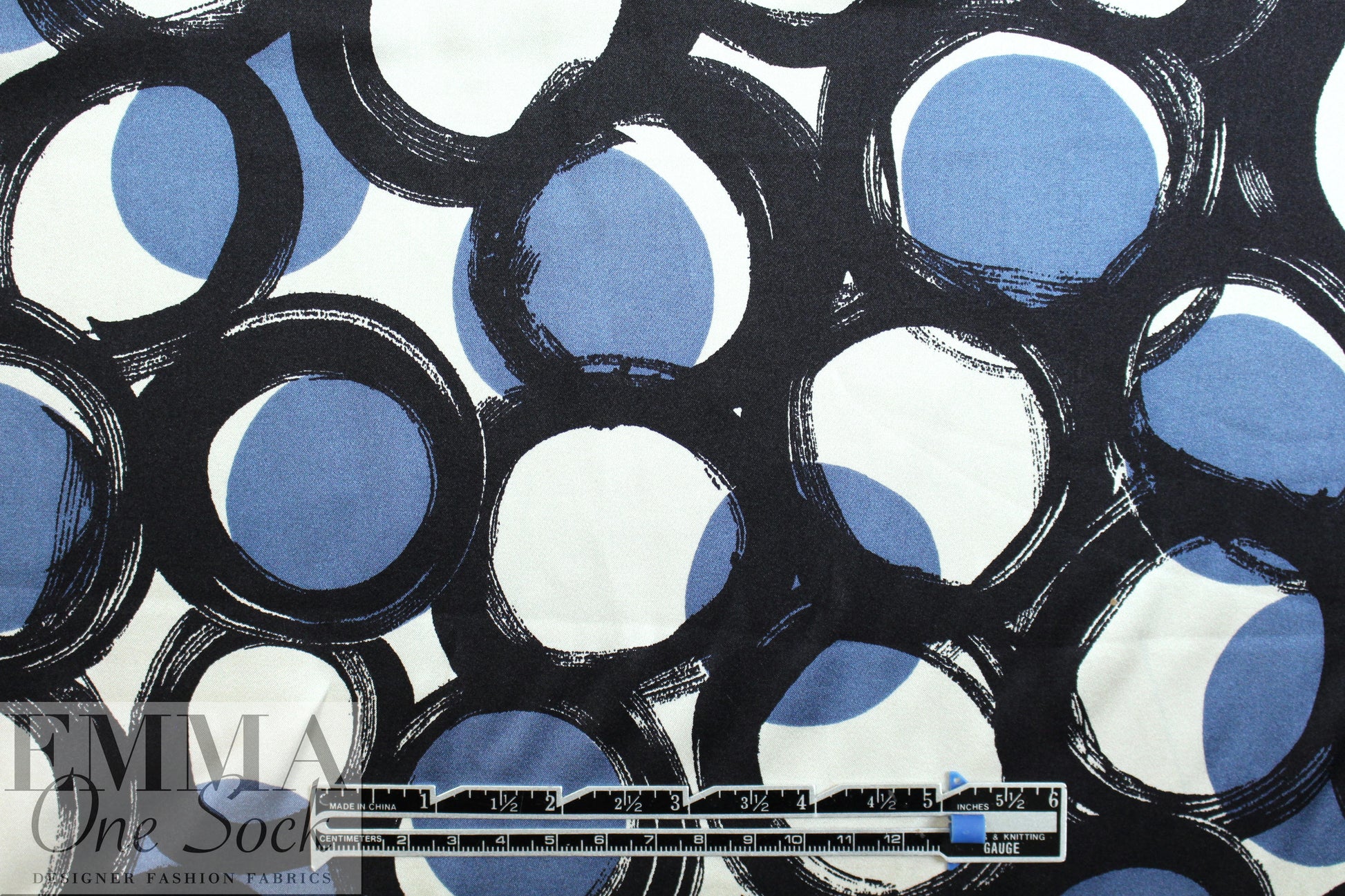 NY designer edgy circles graphic silk stretch charmeuse