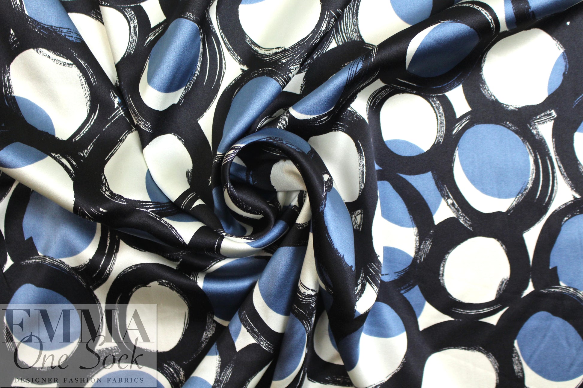 NY designer edgy circles graphic silk stretch charmeuse .75 yds