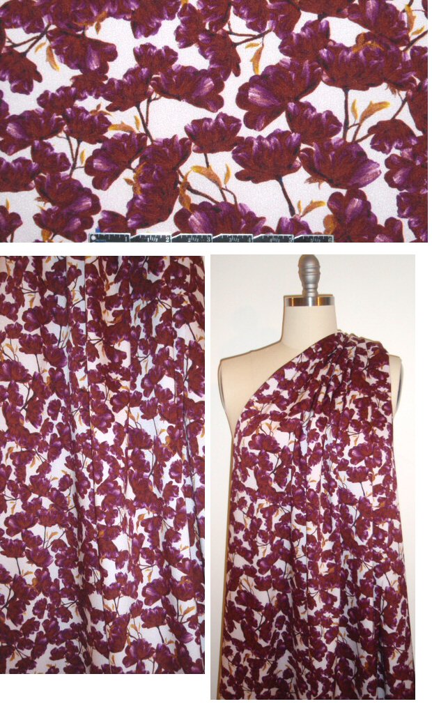 NY designer burgundy/purple/citrine stretch silk crepe
