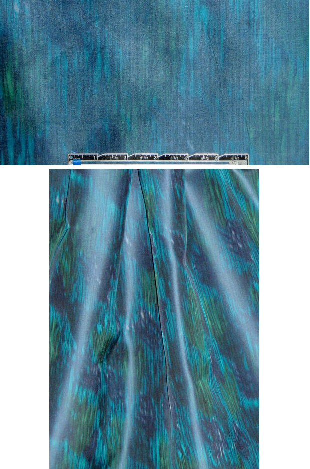 NY designer turq/blue/green abstract silk taffeta