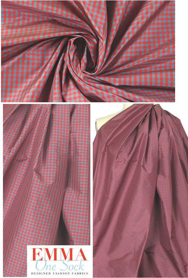 NY designer valentino/slate gingham check silk taffeta
