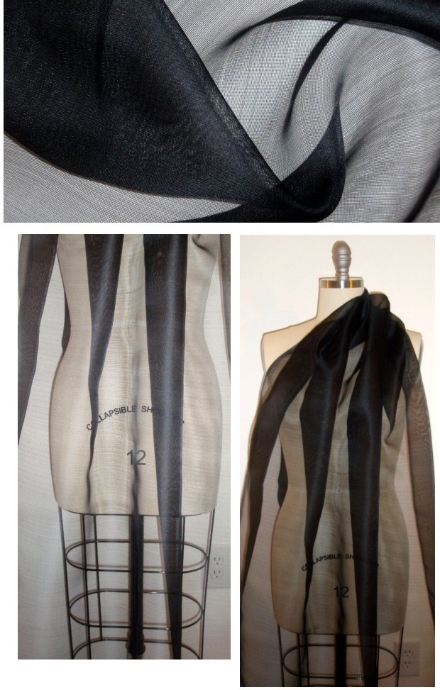 all silk sheer tulle netting - black 1.375 yd