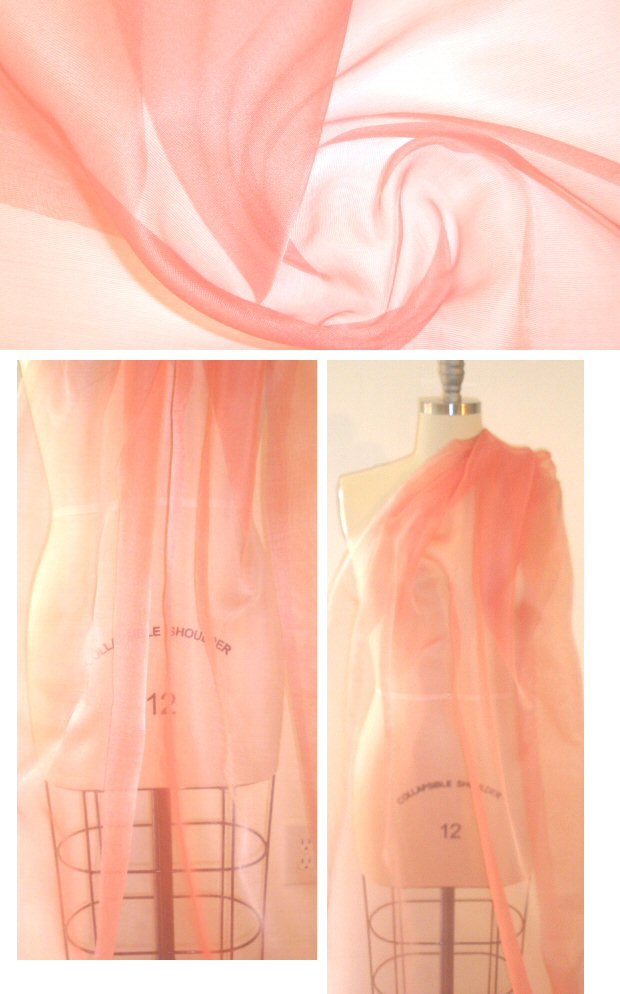 all silk sheer tulle netting - coral pink