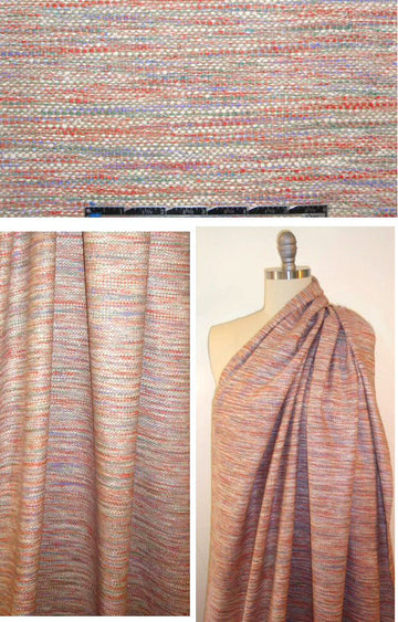 100% silk suiting - coral red/periwinkle/khaki tweed 1.7 yd