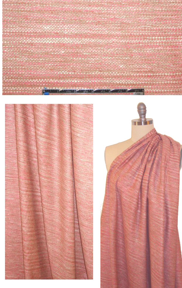 100% silk suiting - coral pink/driftwood tweed 1 yard
