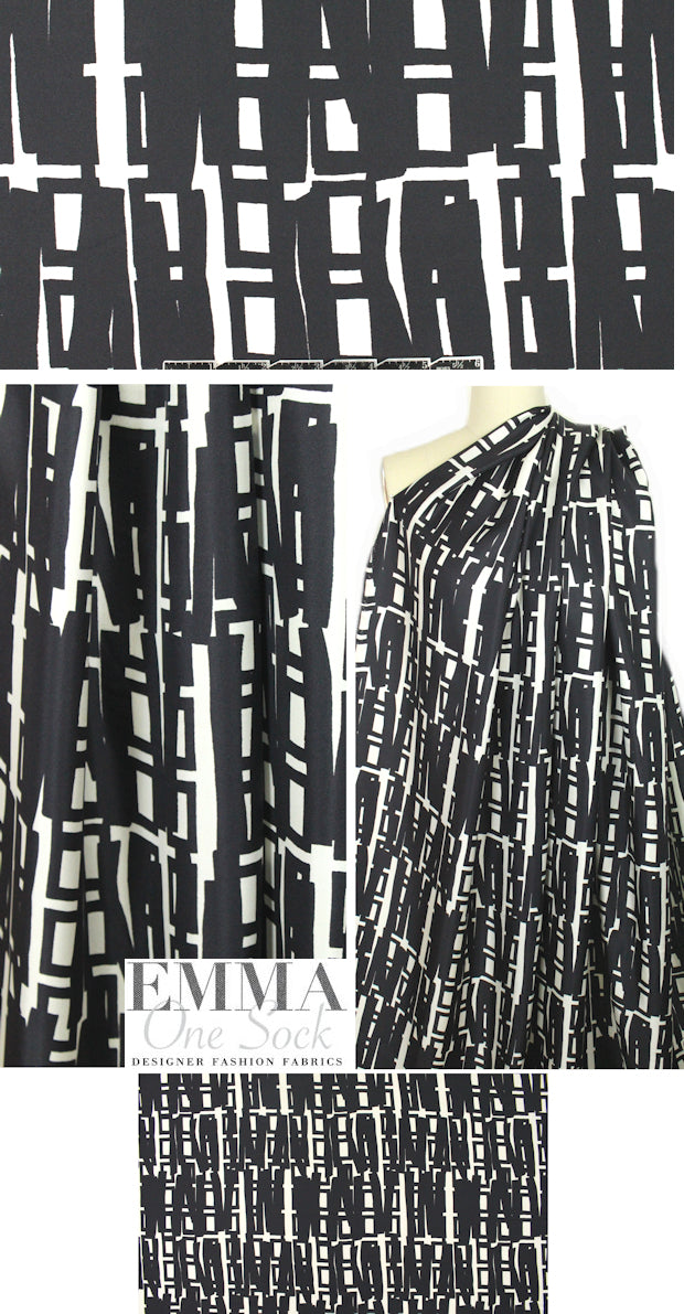 NY designer edgy graphic silk twill - black/cream