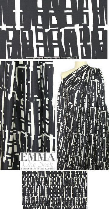 NY designer edgy graphic silk twill - black/cream .75 yds