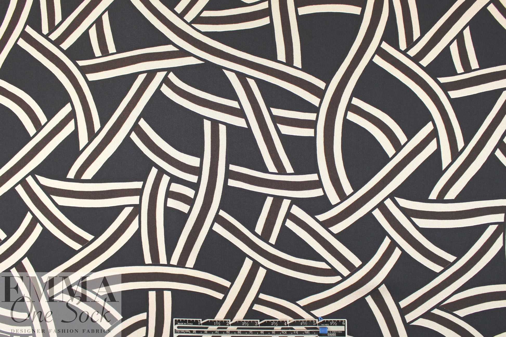 Italian designer silk twill woven - interlocking graphic