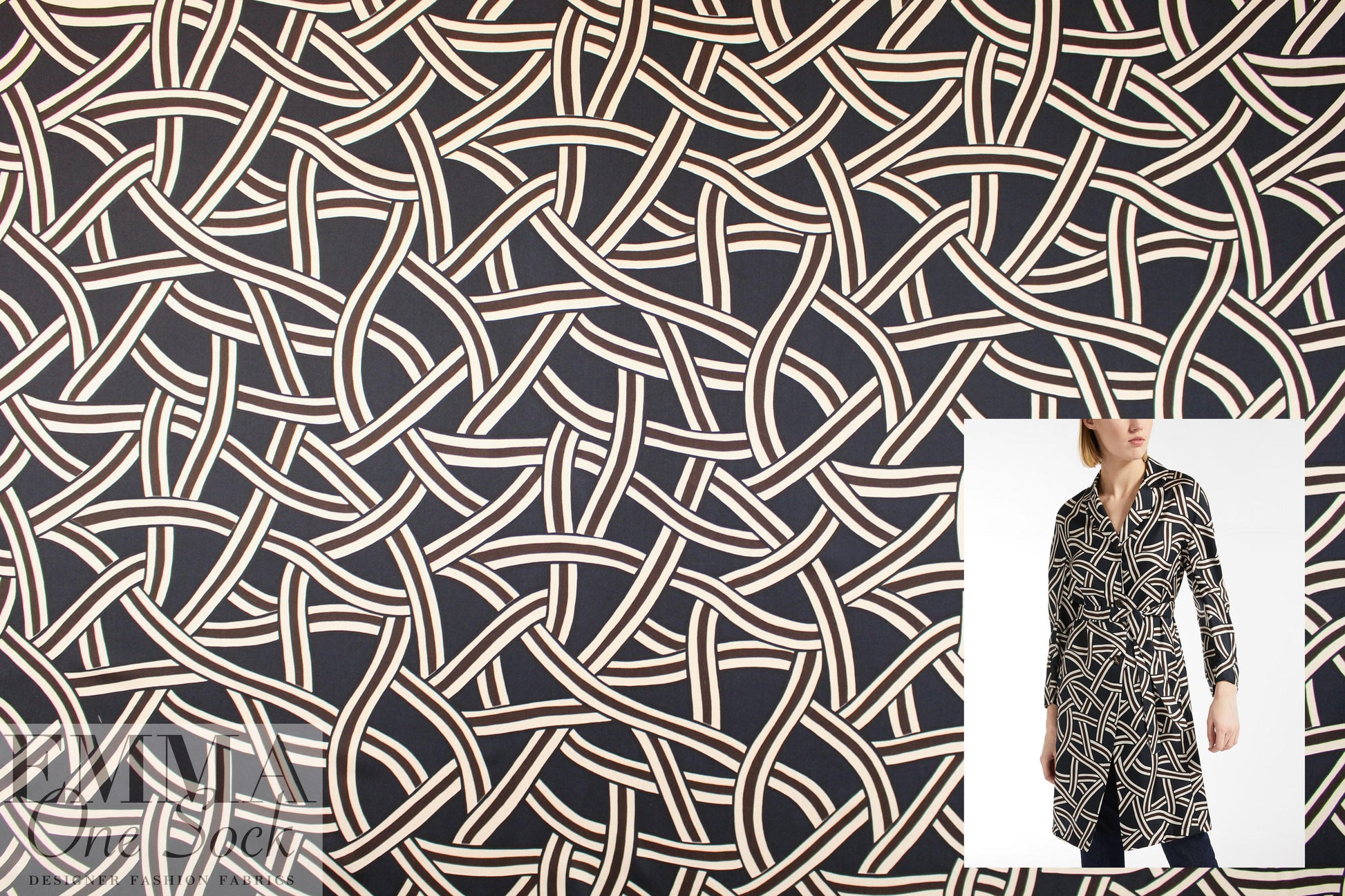 Italian designer silk twill woven - interlocking graphic