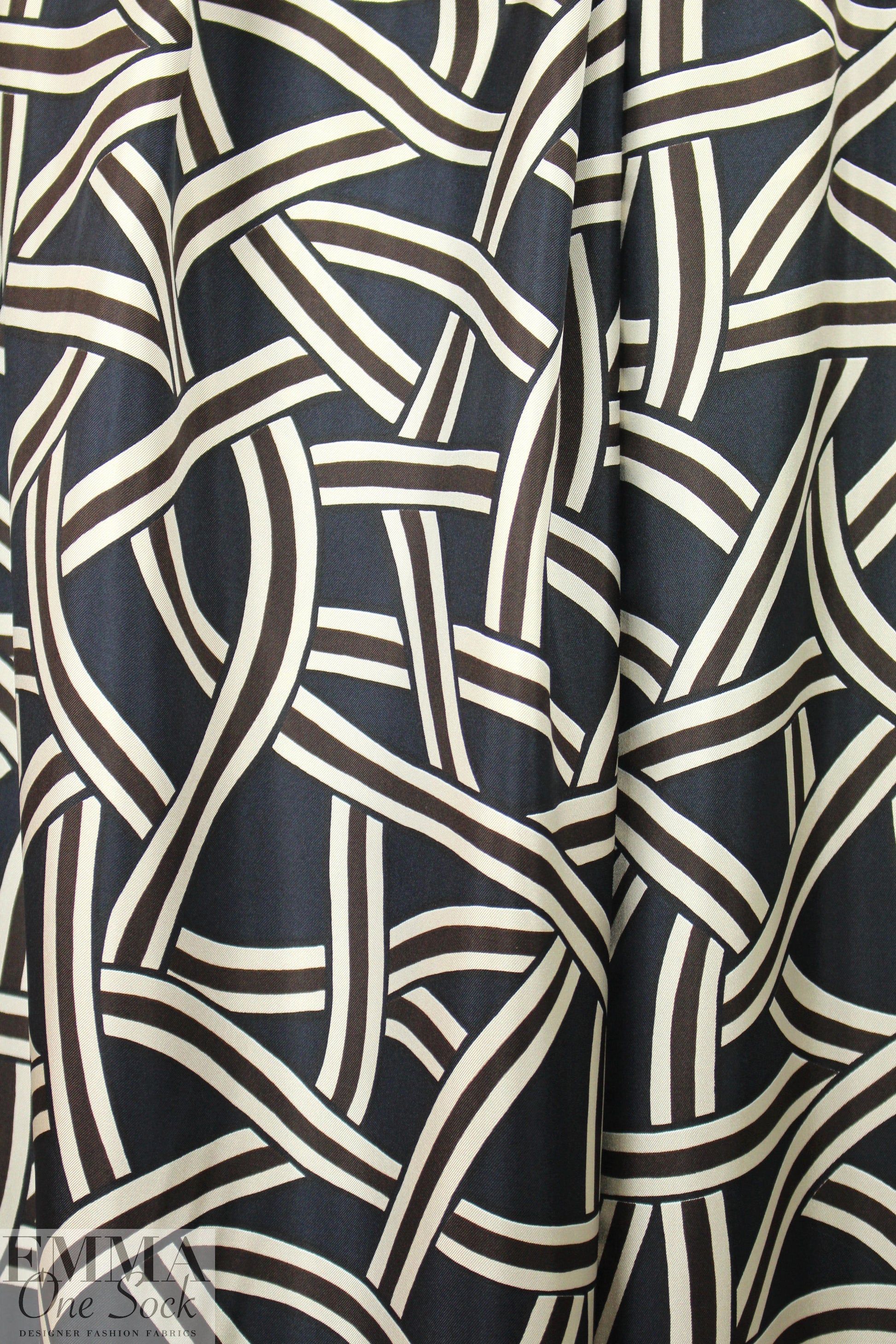 Italian designer silk twill woven - interlocking graphic