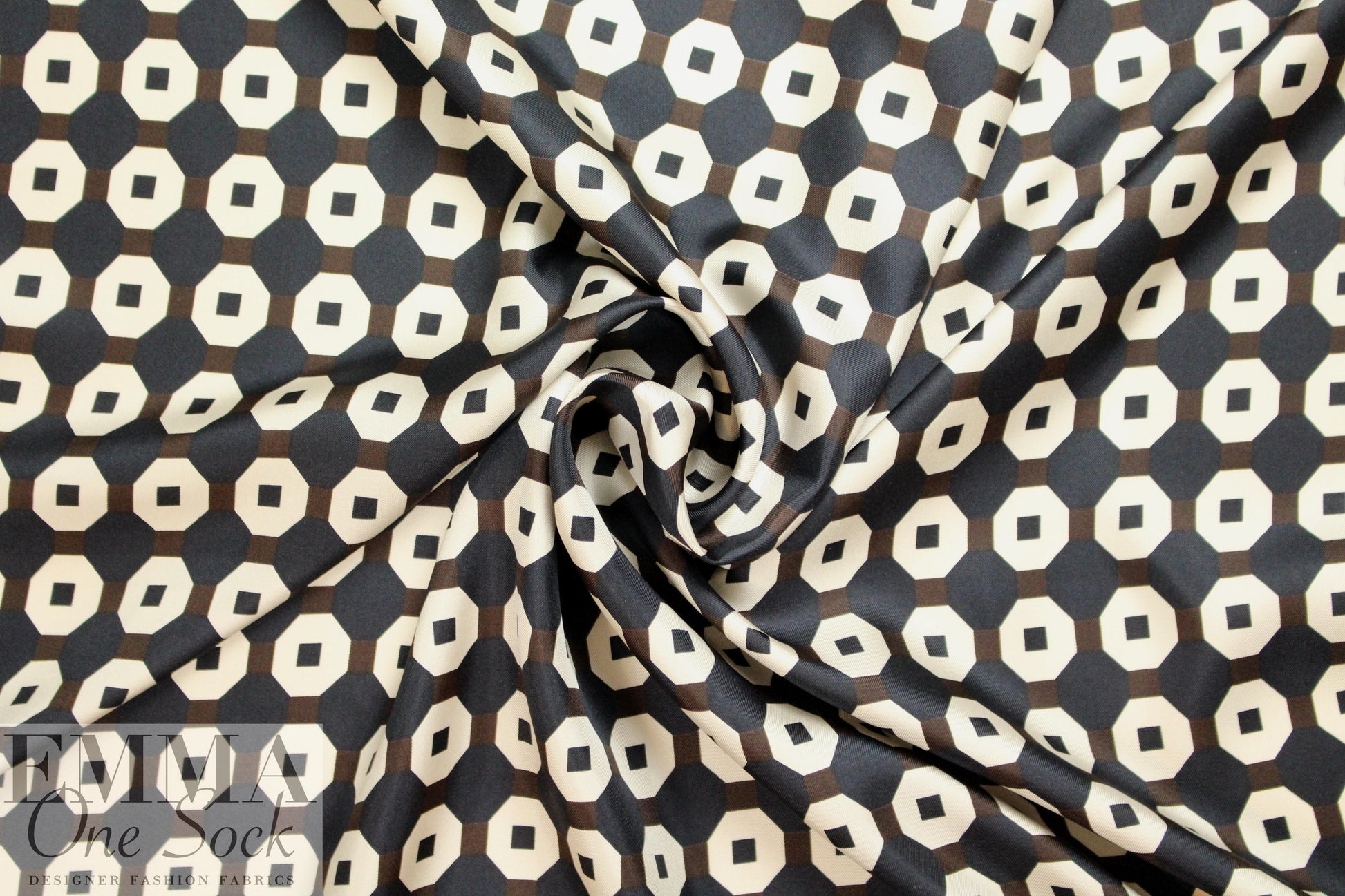 Italian designer silk twill woven - octagon graphic