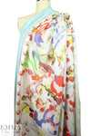 Italian surreal flowers border print silk twill