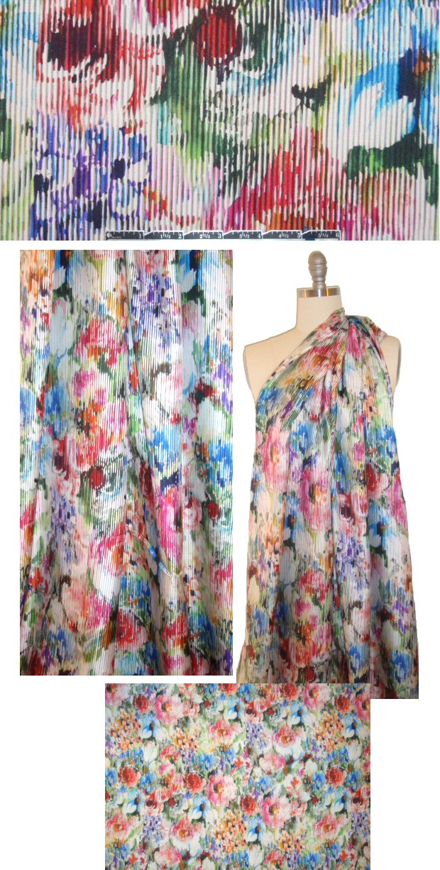 Italian 'corded look' colorful floral silk twill