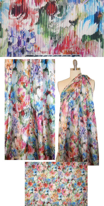 Italian 'corded look' colorful floral silk twill 1.875 yds