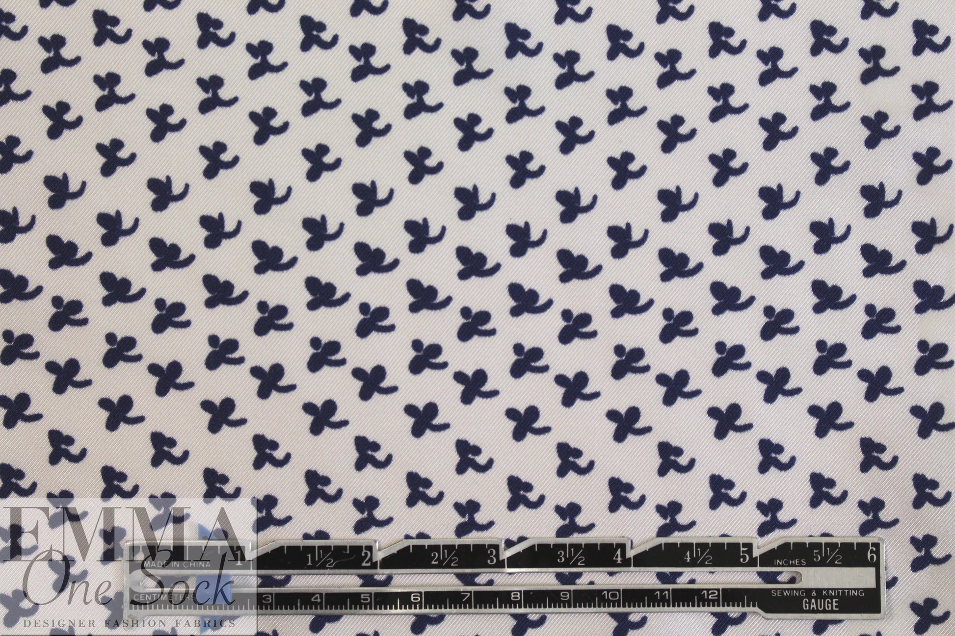 Italian silk twill woven - navy/natural motif 1.5 yd