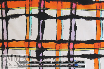 Italian edgy tangerine plaid print silk twill