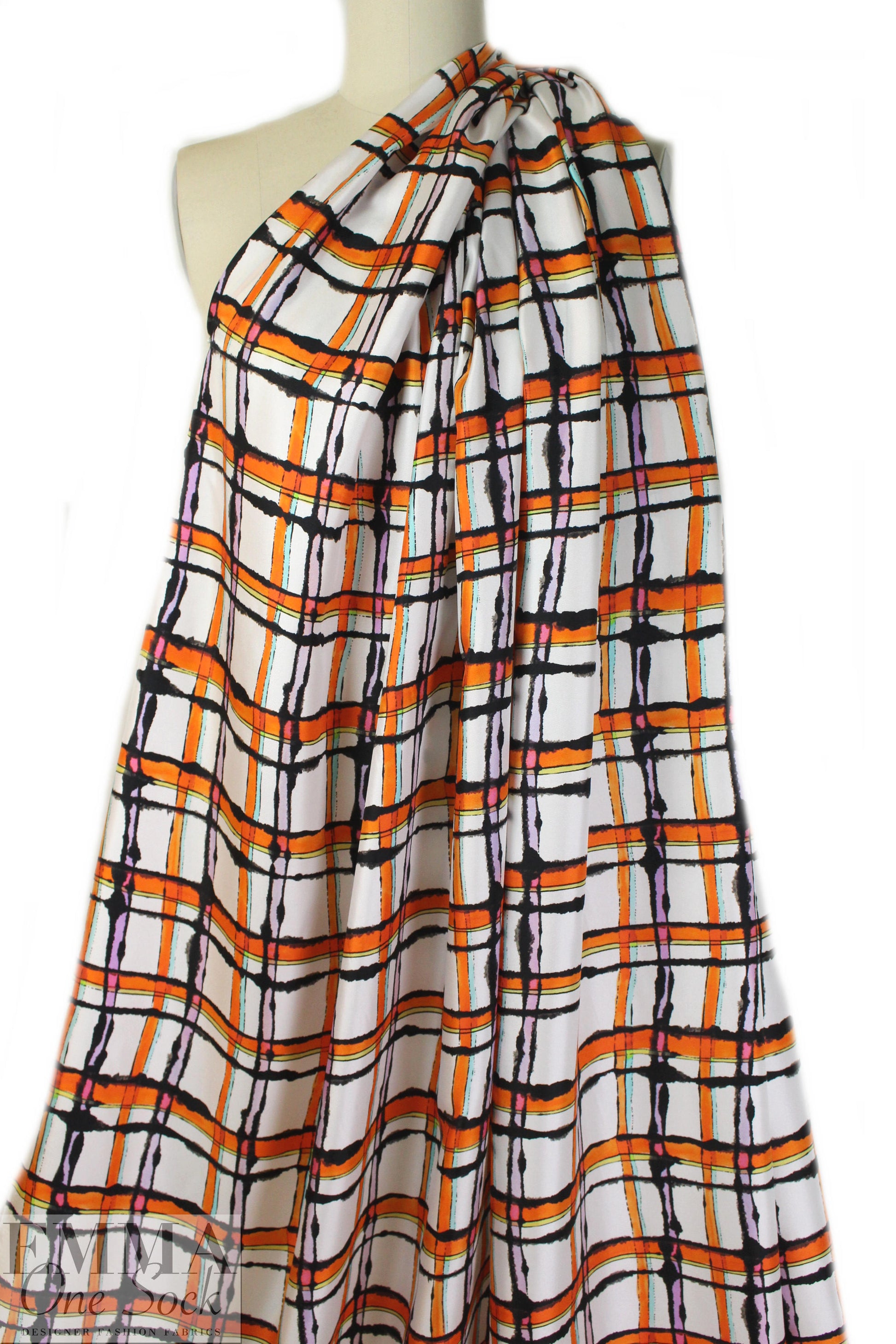 Italian edgy tangerine plaid print silk twill