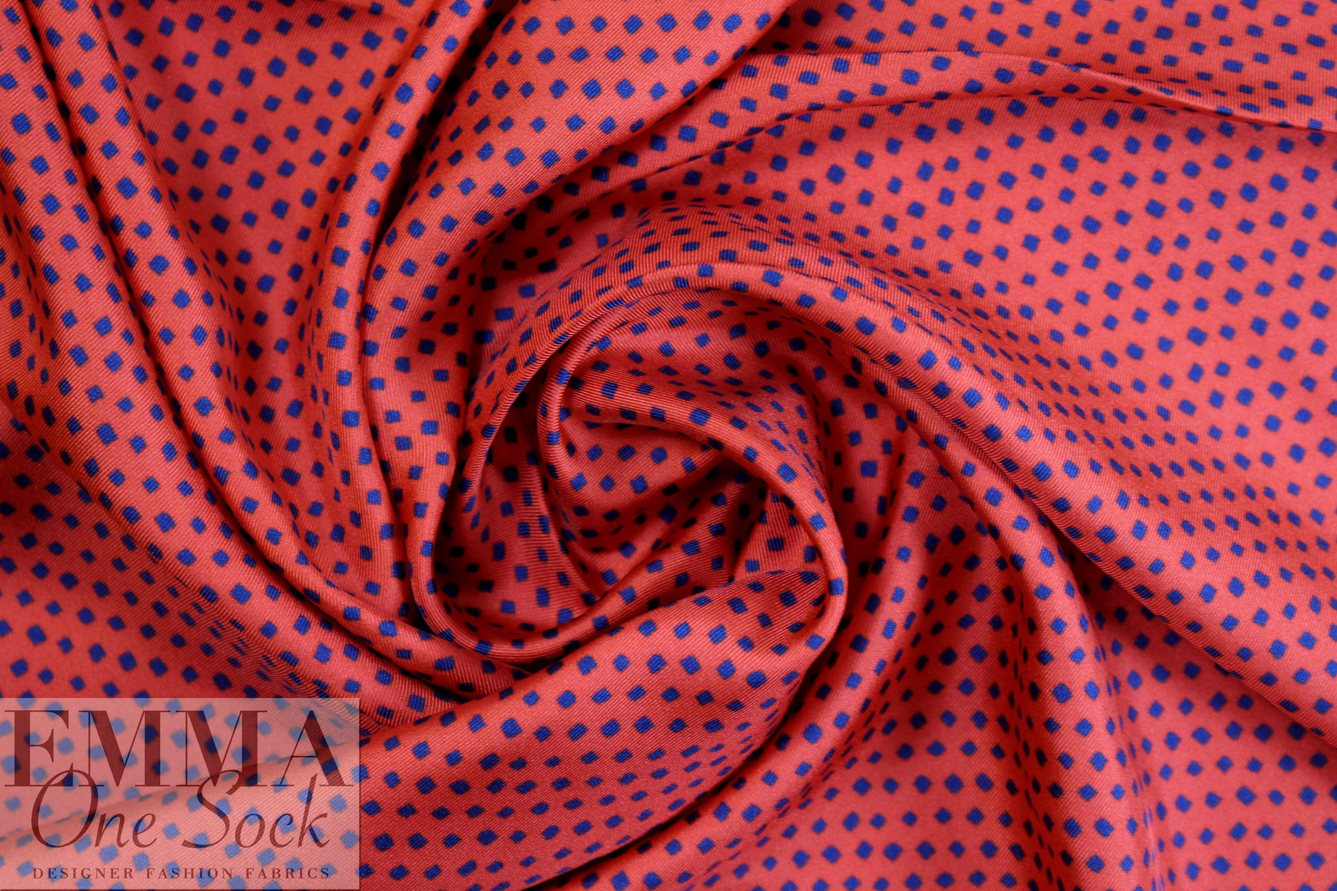 famous designer navy diamonds on red silk twill