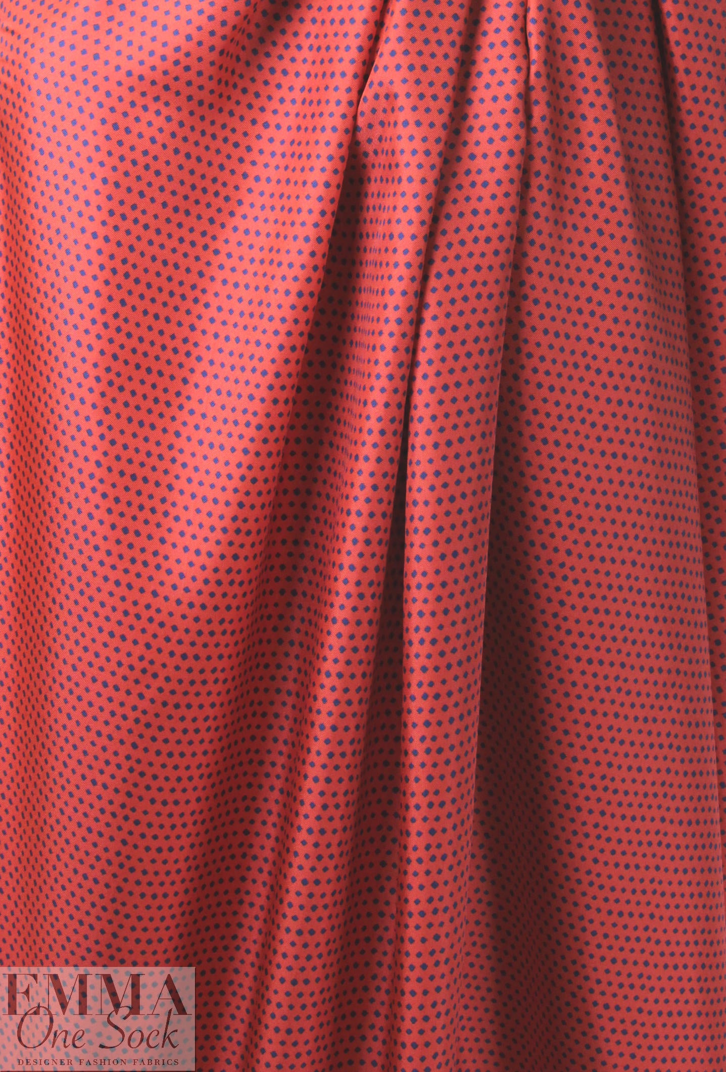 famous designer navy diamonds on red silk twill