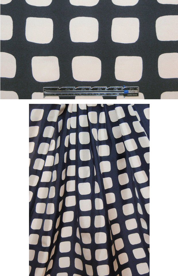 Milly midnight/bone geometric silk twill  1.75 yds