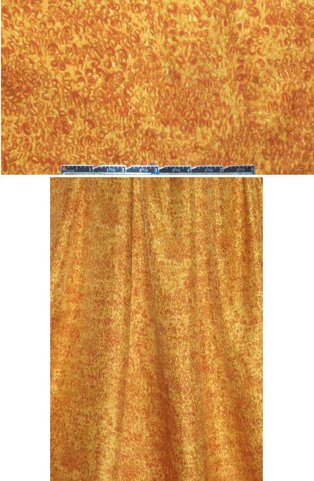 Tahari citrine/cinnamon doodle print silk twill 1.5 yd
