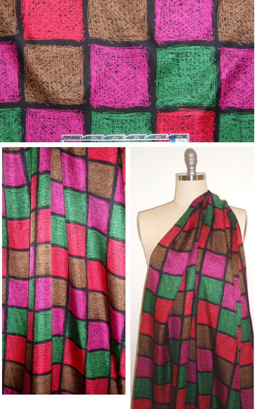 NY designer hatchy windowpane graphic silk twill 1.75 yds
