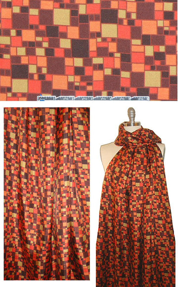 NY designer spice-toned mosaic silk twill