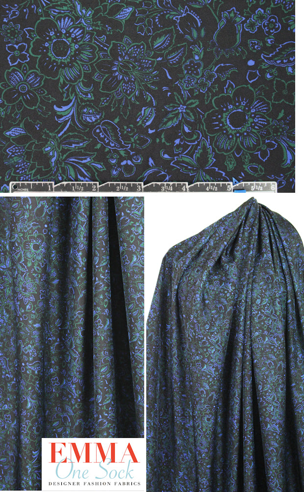 Tah@ri cobalt/pine/midnight floral silk twill