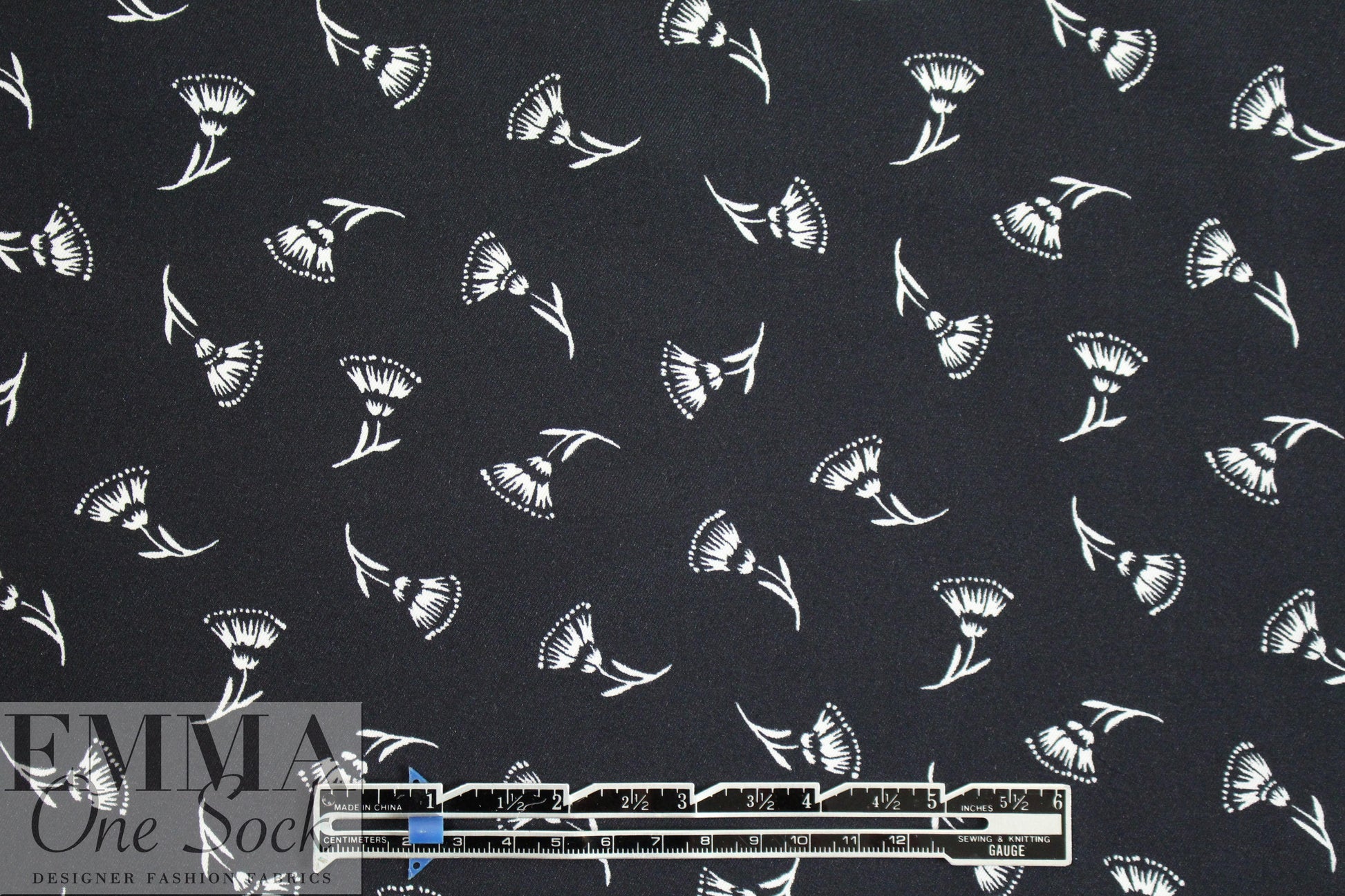 NY designer black with white flowers silk/viscose twill