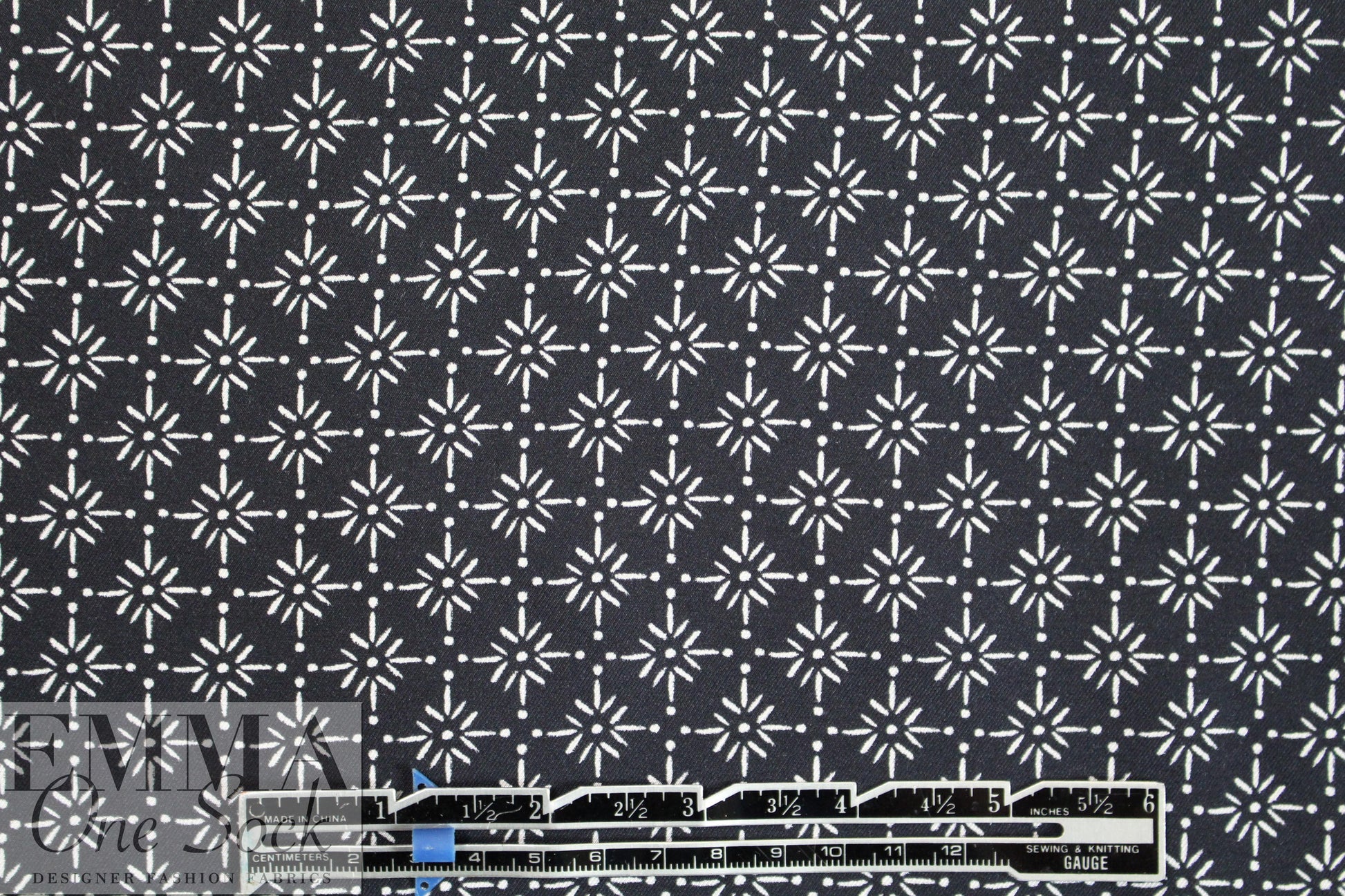 NY designer black with white star graphic silk/viscose twill 1.5 yds