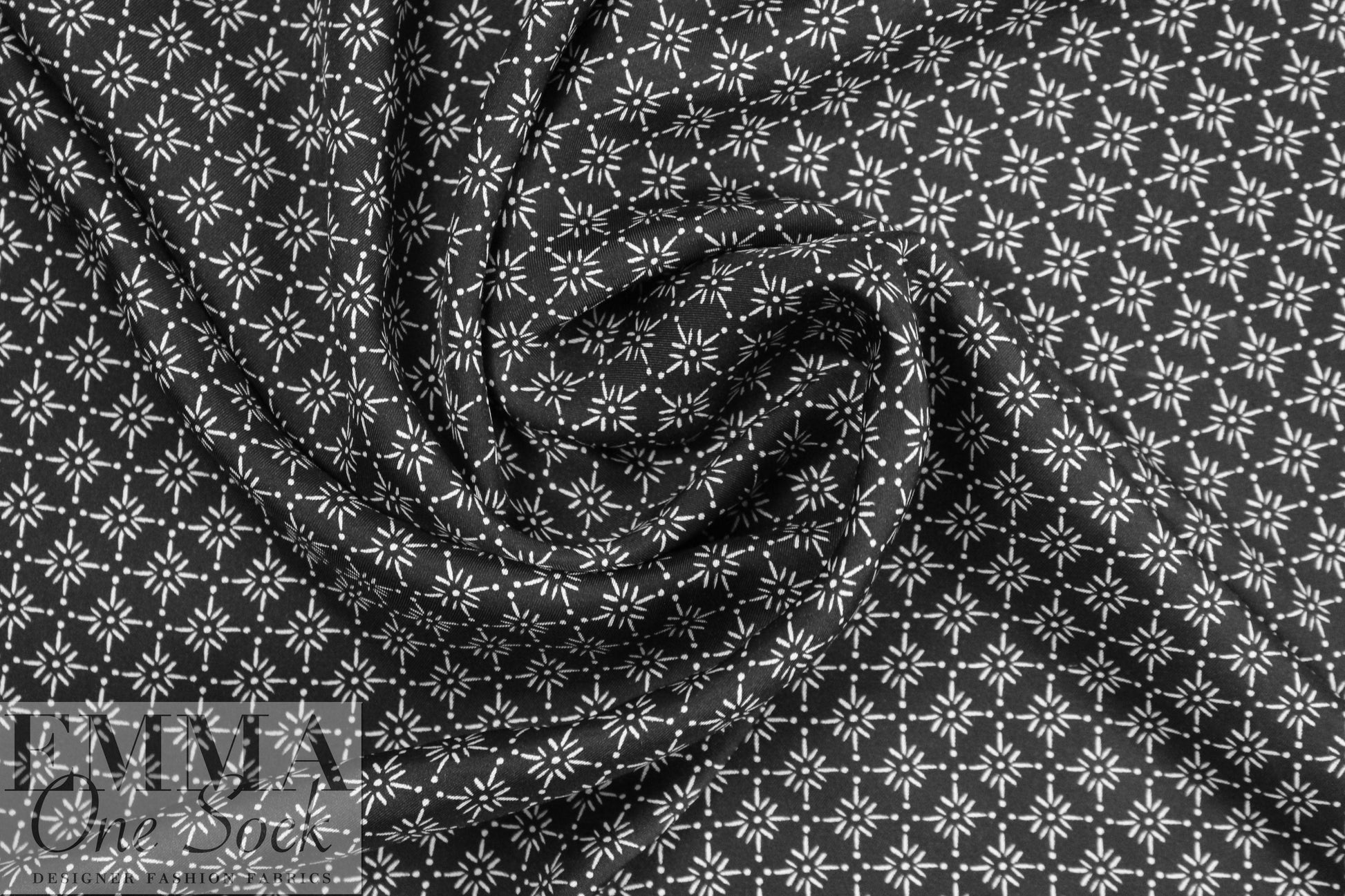 NY designer black with white star graphic silk/viscose twill 1.5 yds