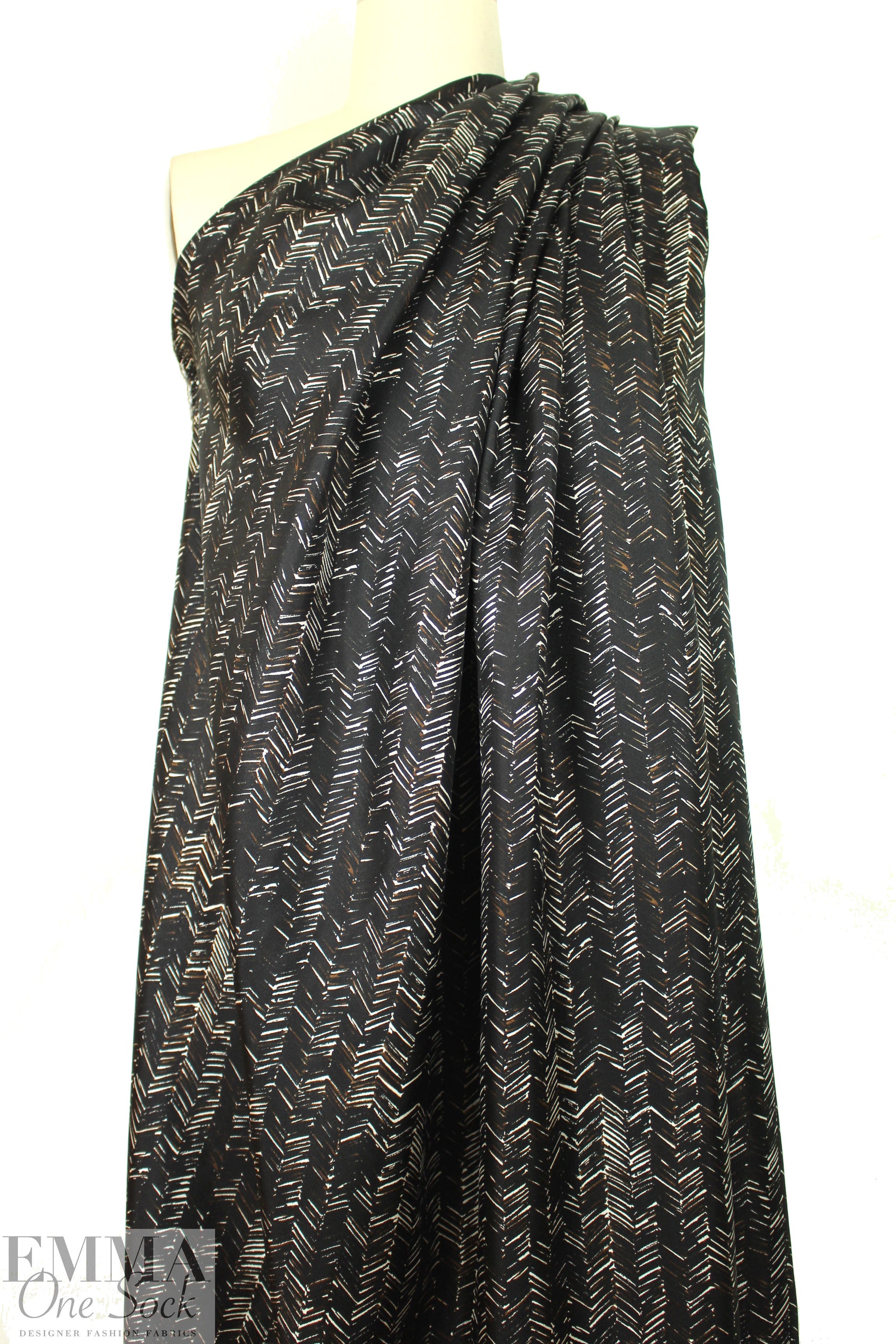 NY designer edgy chevron print silk twill  2 yd