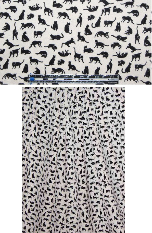 NY designer cat lovers black on white silk twill .75 yds