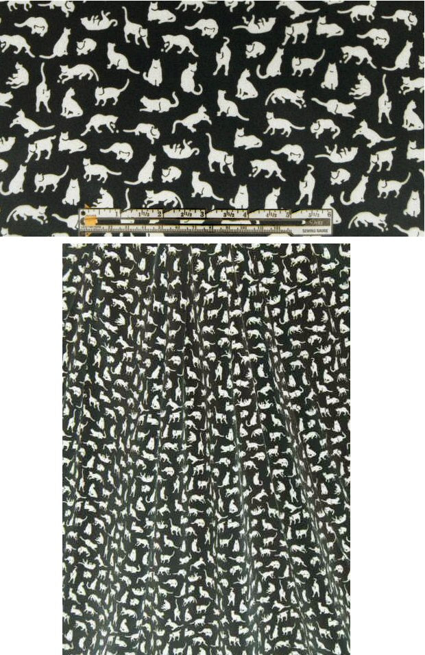 NY designer cat lovers ivory on black silk twill