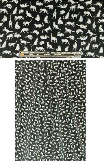 NY designer cat lovers ivory on black silk twill 1.25 yds