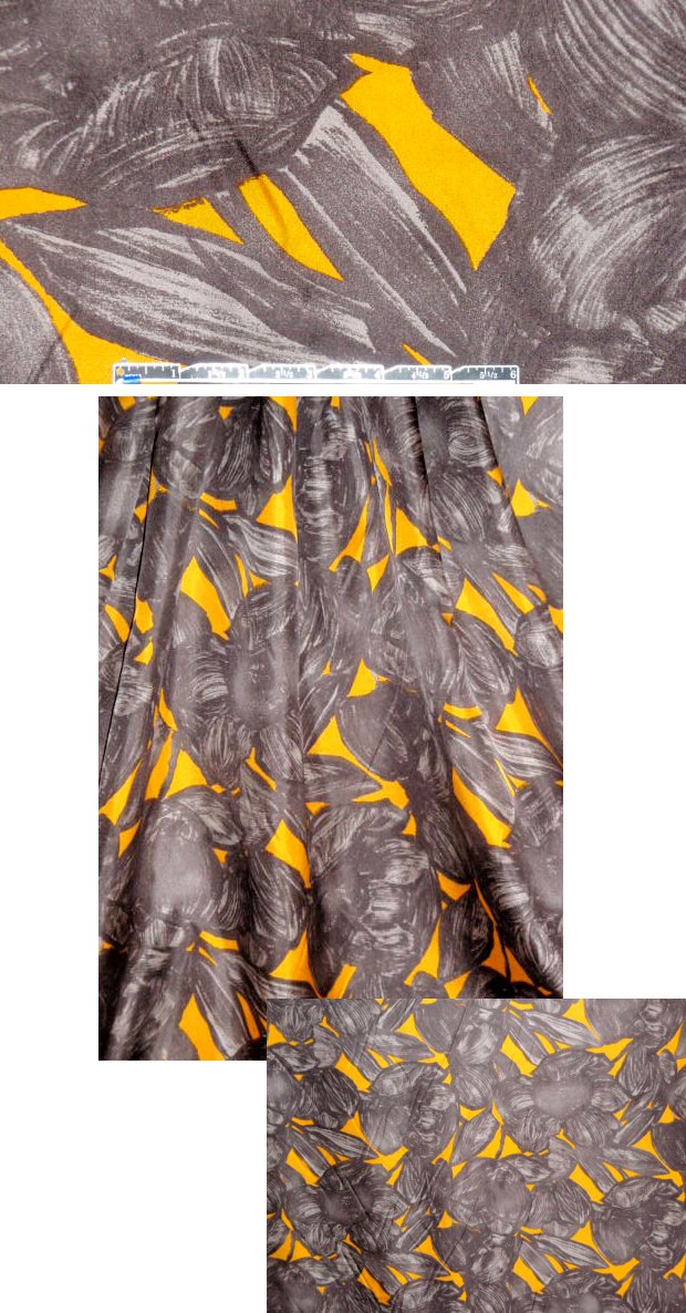 Italian graphite/citrus floral print silk twill