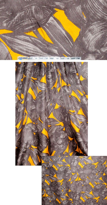 Italian graphite/citrus floral print silk twill