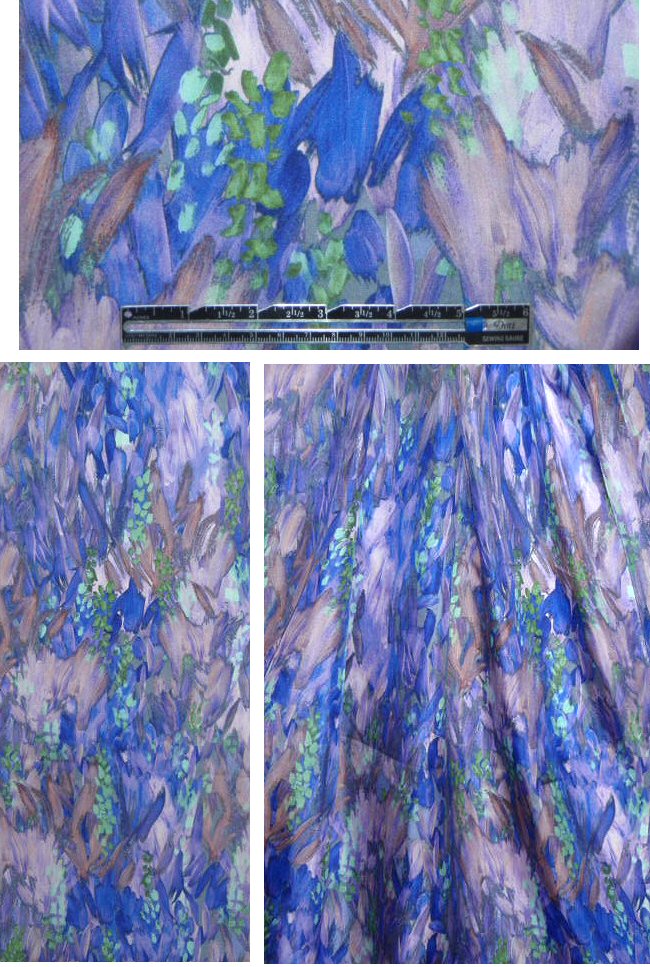 Italian iris-inspired abstract design silk twill
