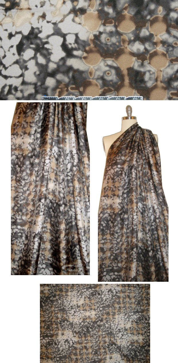 Italian silk twill woven - mocha/gray abstract 1 yard