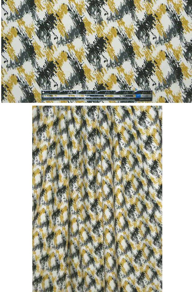 NY designer olive-gold hatchy graphic silk twill 1.45 yd