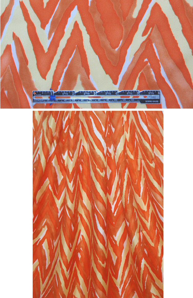 NY designer tangerine chevron print silk twill 2 yds