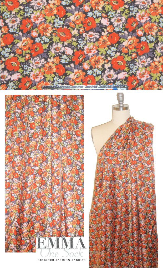 NY designer vintage flowers silk twill - nasturtium