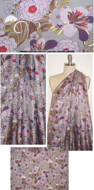 French asian floral print silk twill - gray