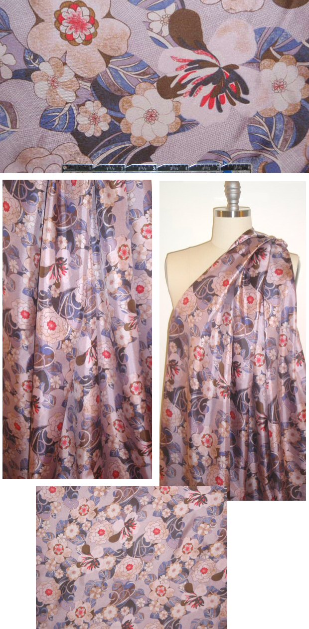 French asian floral print silk twill - dusy lav