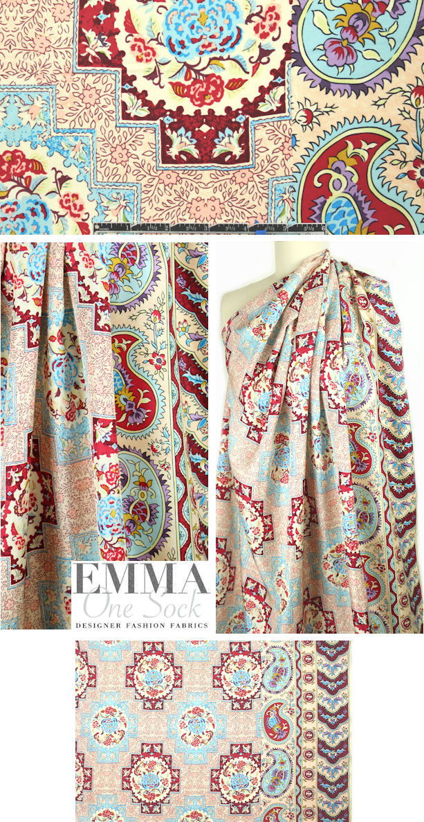 NY designer decorative vintage floral silk twill 1.375 yd
