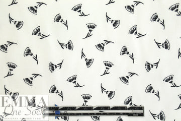 NY designer white with black flowers silk/viscose twill