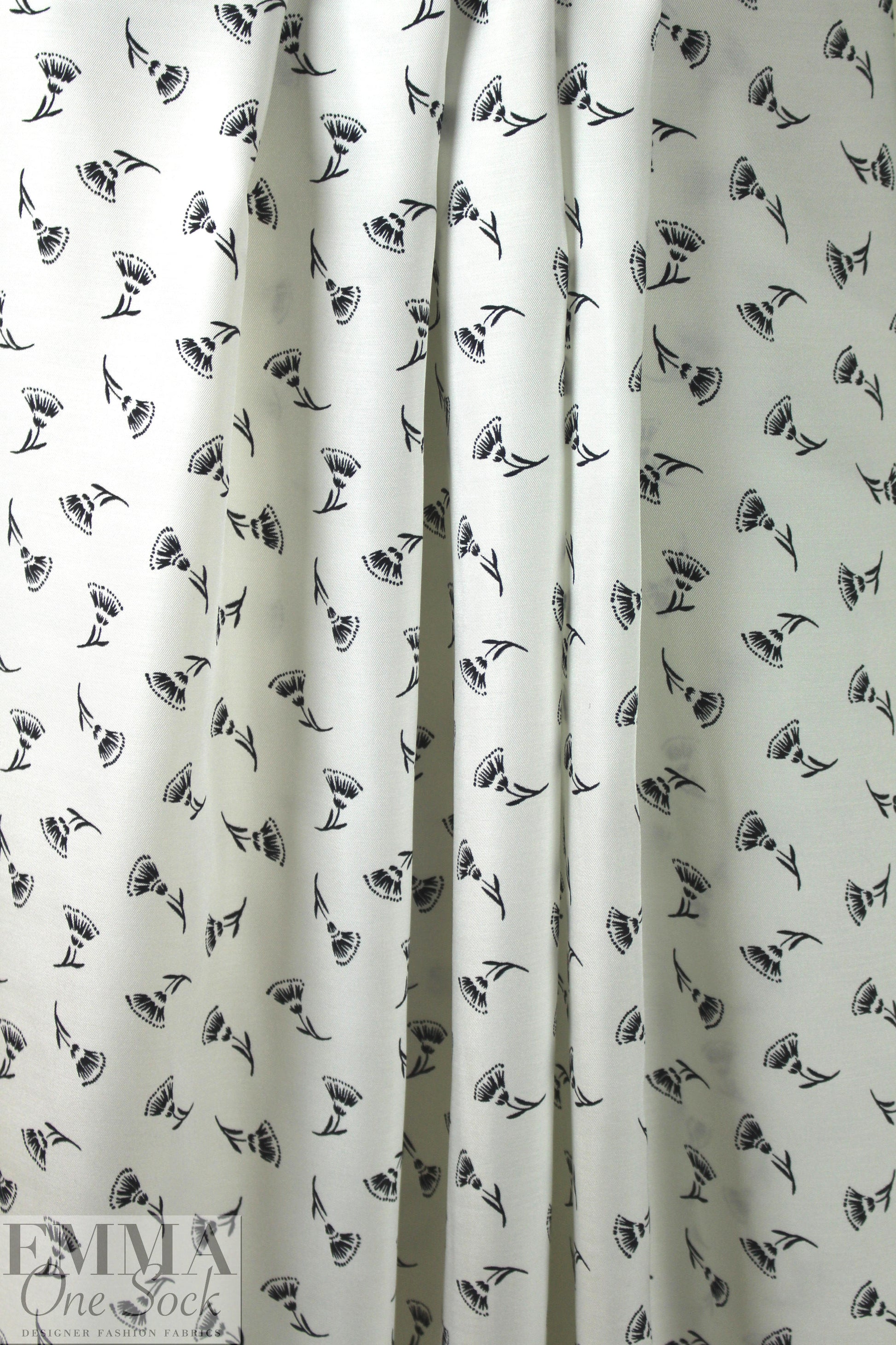 NY designer white with black flowers silk/viscose twill .875 yds