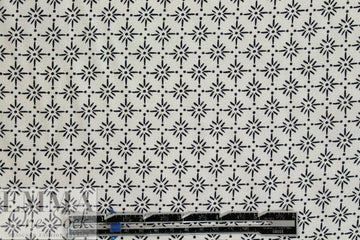 NY designer white with black star graphic silk/viscose twill