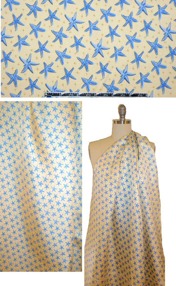 NY designer starfish silk twill panel - blue/lemon .875 yds
